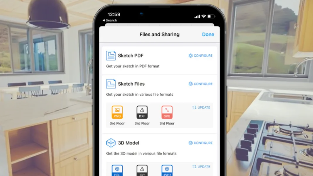 Экран Files and Sharing в magicplan с вариантами файлов проекта