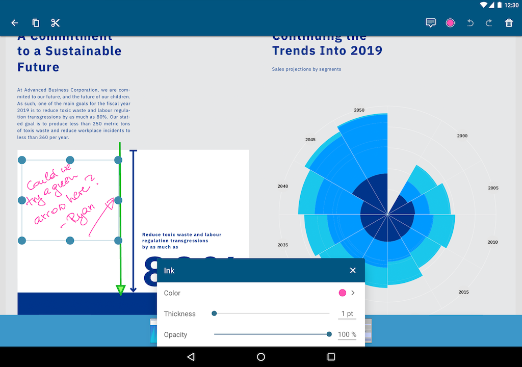 PDF Viewer Pro на Android: открытый PDF и панель настройки рукописной аннотации