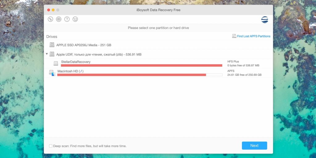 Интерфейс iBoysoft Data Recovery — пример 1