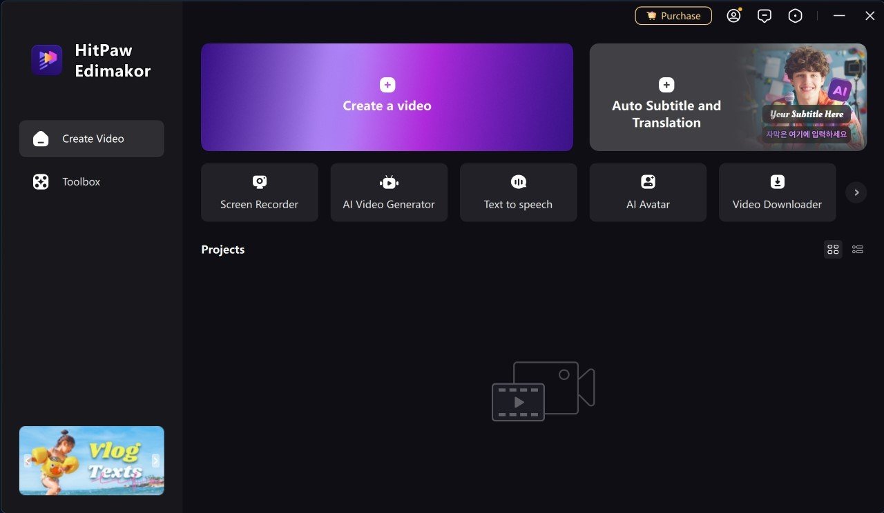 Главное окно HitPaw Edimakor с плиткой Screen Recorder