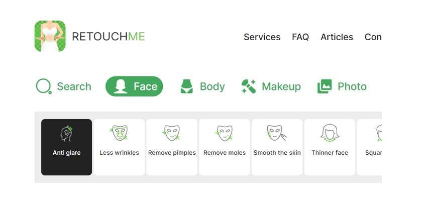 Retouch Me: категория Face и услуга Less wrinkles