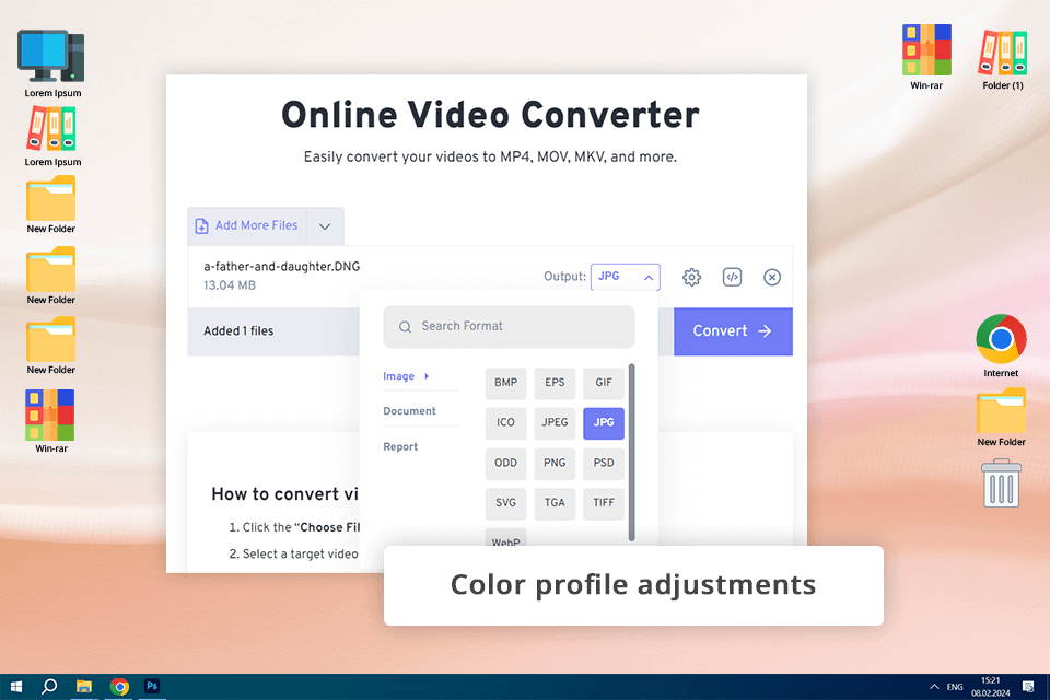 Интерфейс FreeConvert для преобразования DNG в JPG