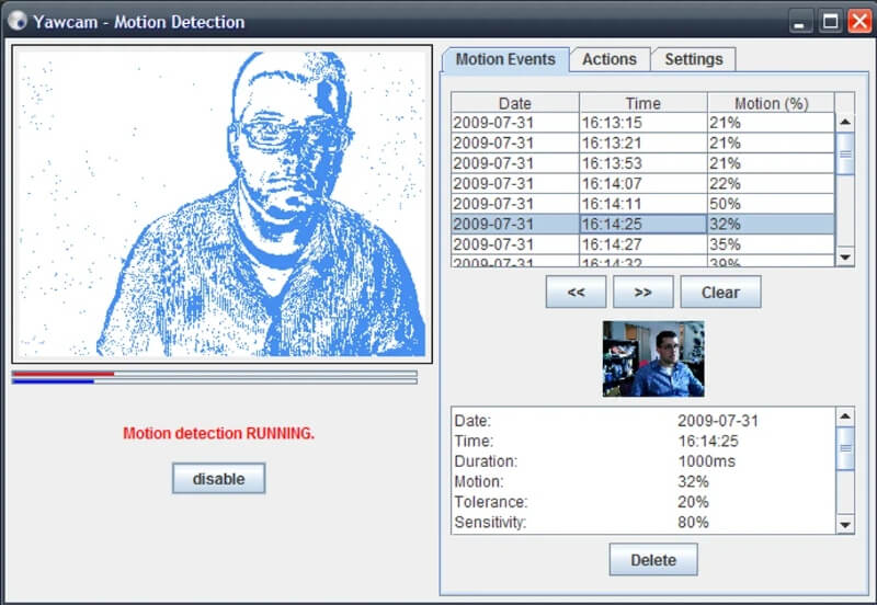Рабочий интерфейс Yawcam