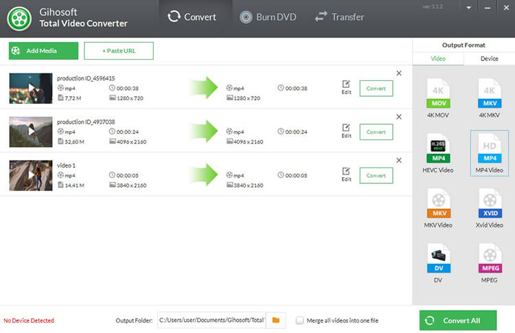Окно Total Video Converter с профилями форматов