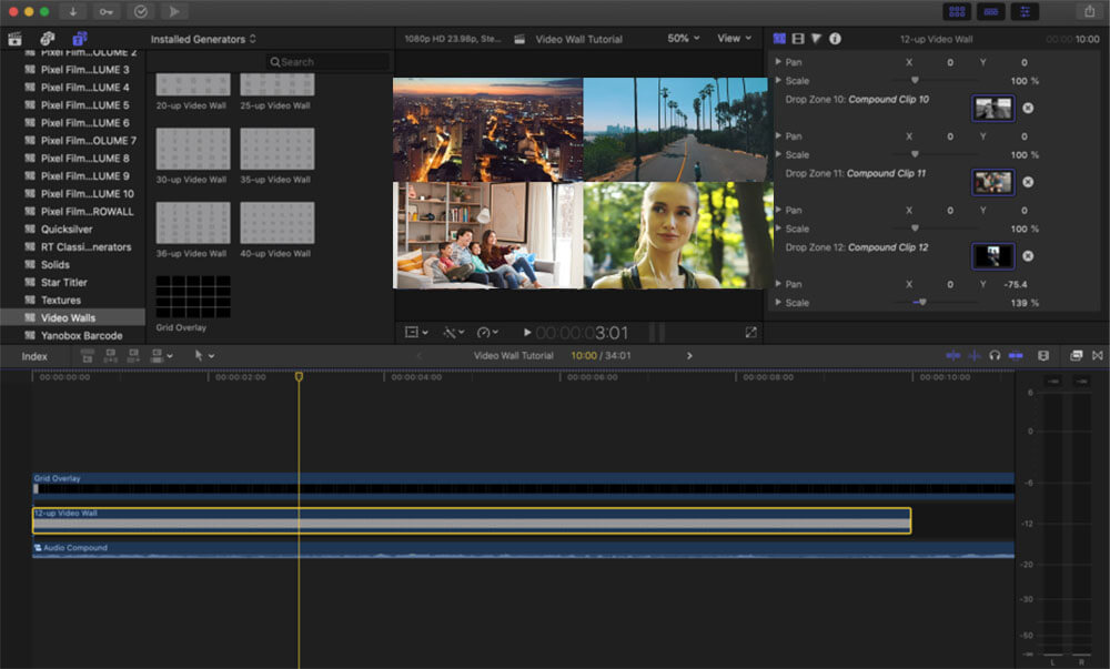 Интерфейс Final Cut Pro при стабилизации видео