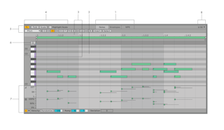 MIDI Note Editor Ableton Live 12 с нотами и редакторскими панелями