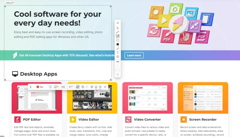 Icecream Screen Recorder: панель аннотаций во время записи