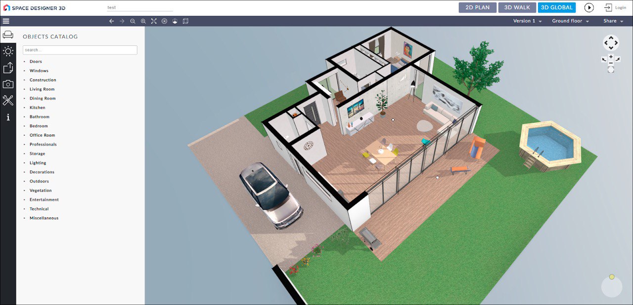 Интерфейс Space Designer 3D с планировкой