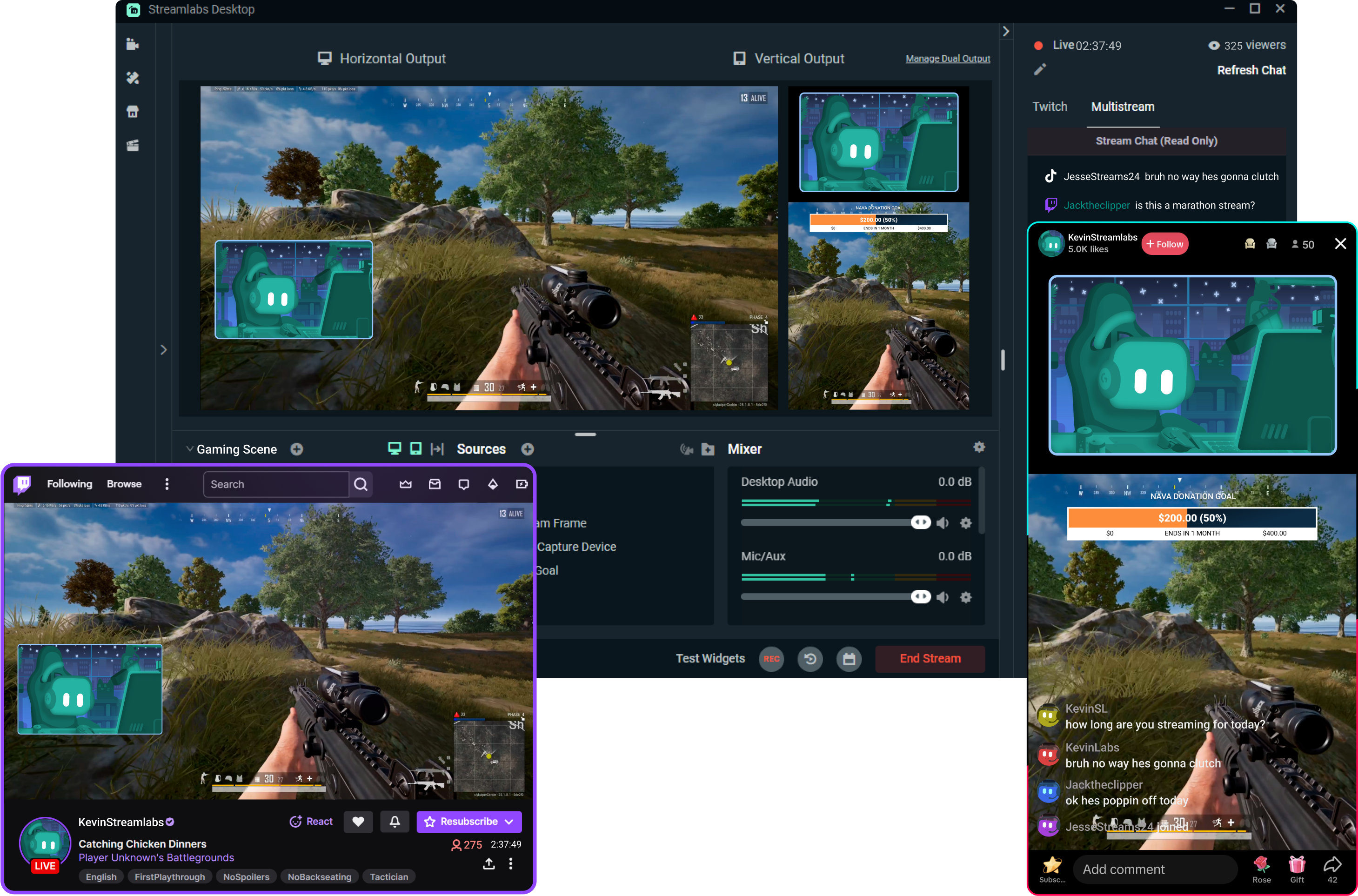 Интерфейс Streamlabs Desktop с вертикальной и горизонтальной компоновкой сцен