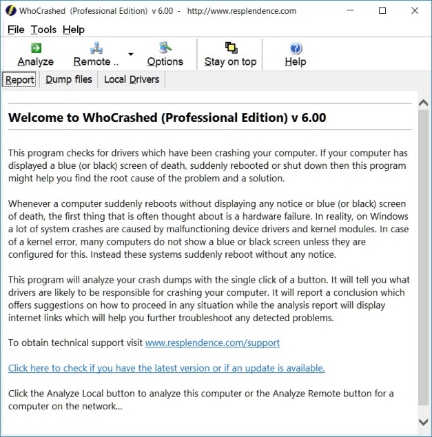 Главное окно WhoCrashed с анализом дампов Windows