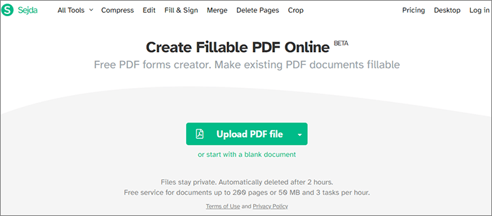 Sejda: создание заполняемых полей PDF