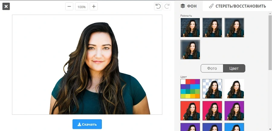 Выбор белого фона в редакторе Remove.bg