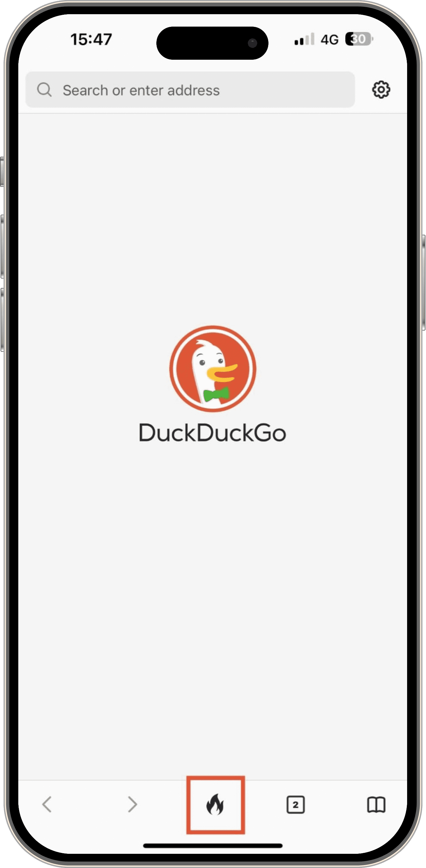 Стартовый экран DuckDuckGo Browser на iPhone