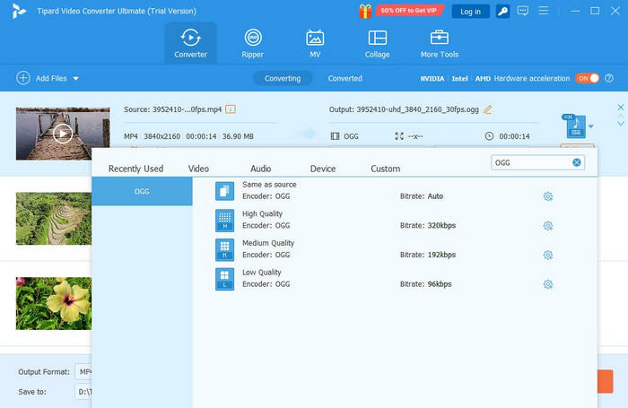 Интерфейс Tipard Video Converter Ultimate для MP4 в OGG