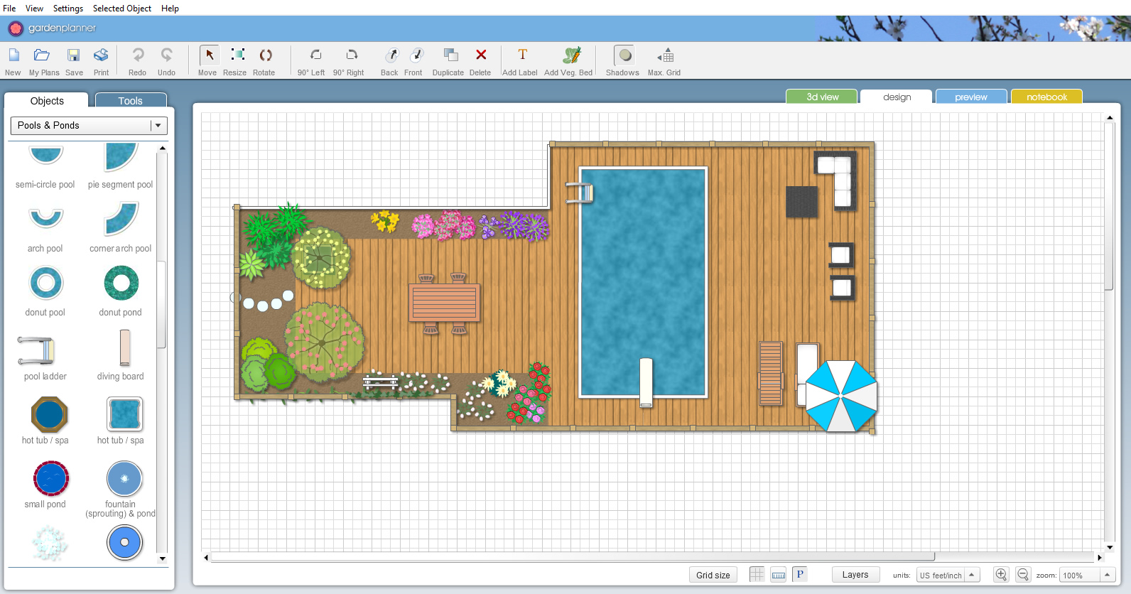Трехмерное представление участка в Garden Planner