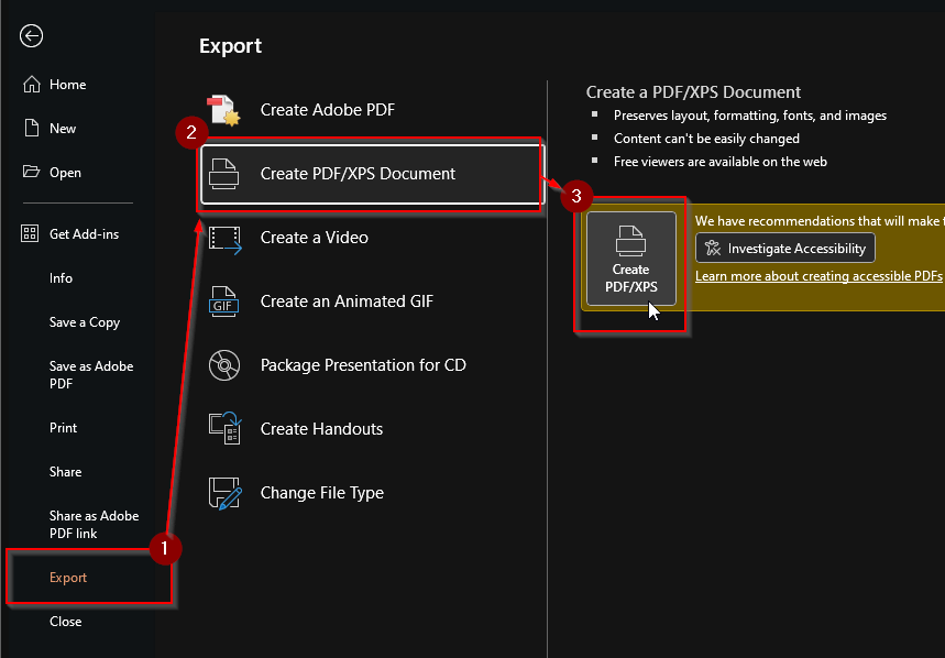 Microsoft PowerPoint: Create PDF/XPS Document