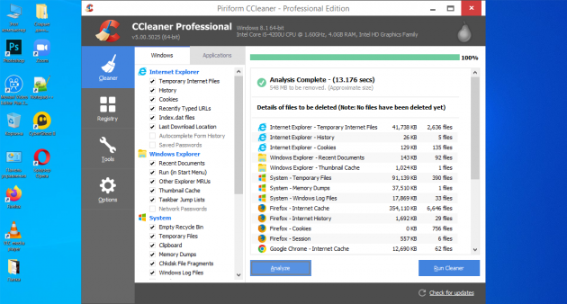 Интерфейс CCleaner с результатами анализа