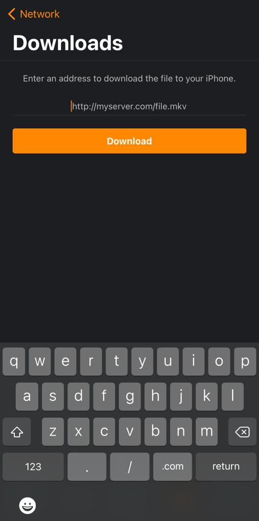 VLC for iPhone — раздел Downloads для добавления медиафайла по адресу