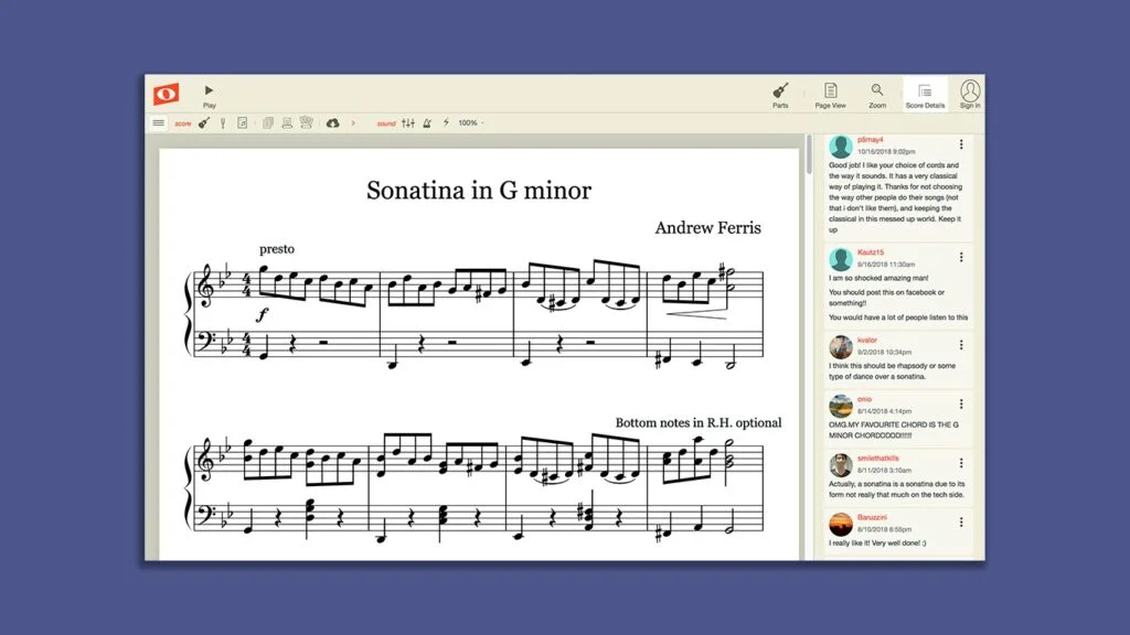 Интерфейс Noteflight в браузере