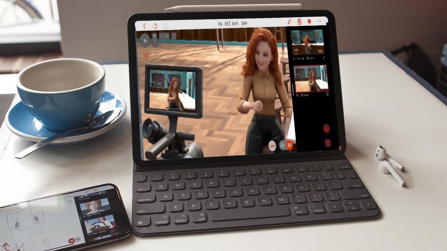 Интерфейс Previs Pro на iPad с 3D-сценой и камерой