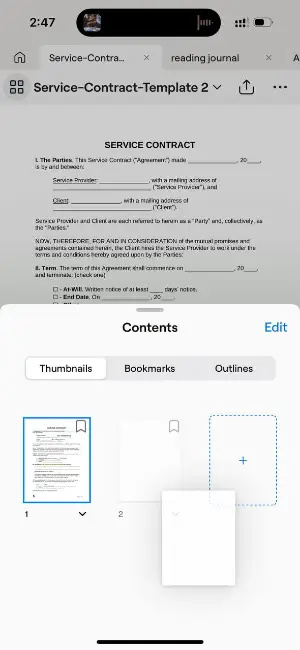 Перестановка страниц PDF в Goodnotes по миниатюрам
