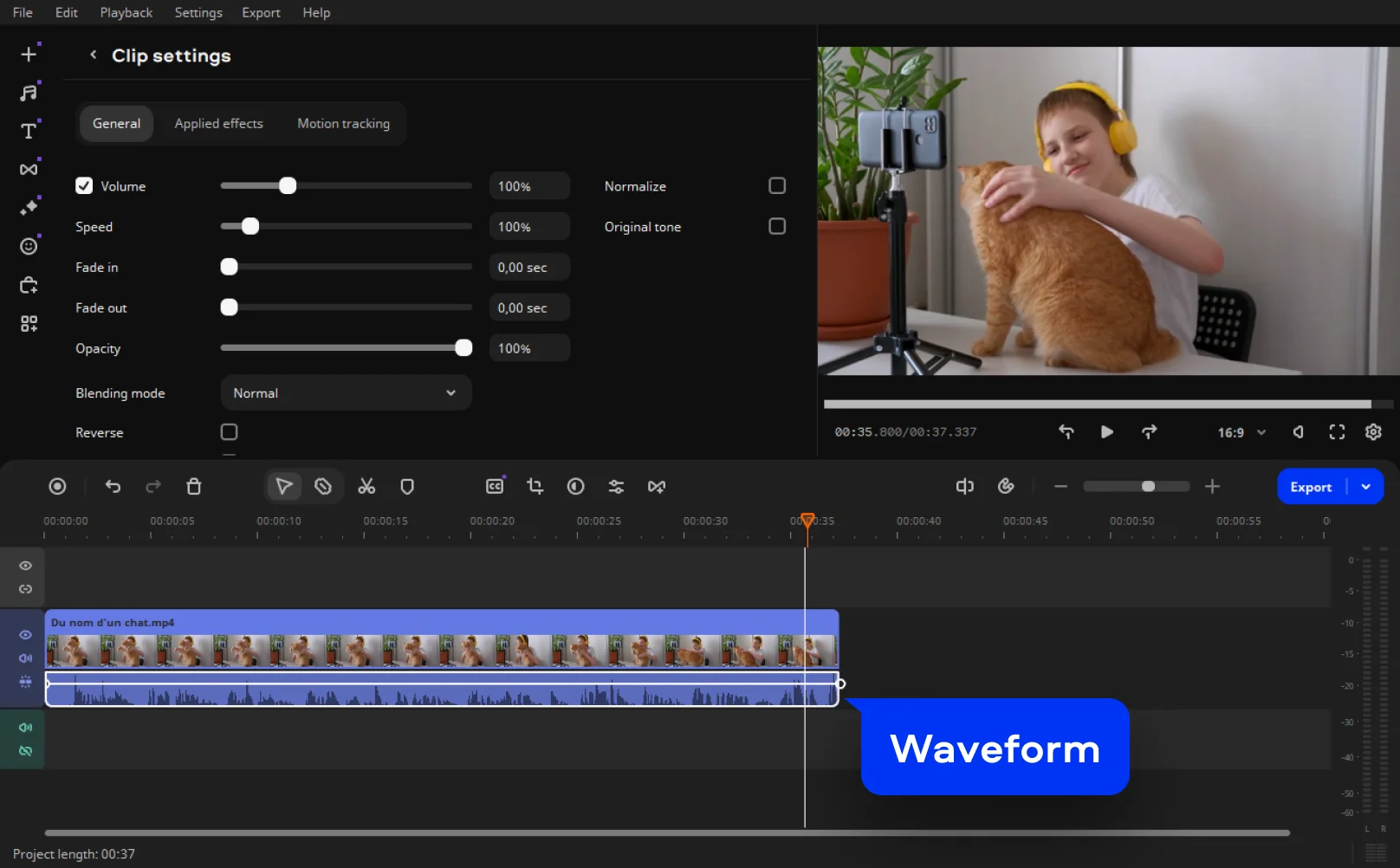 Movavi Video Editor: настройки клипа и Volume