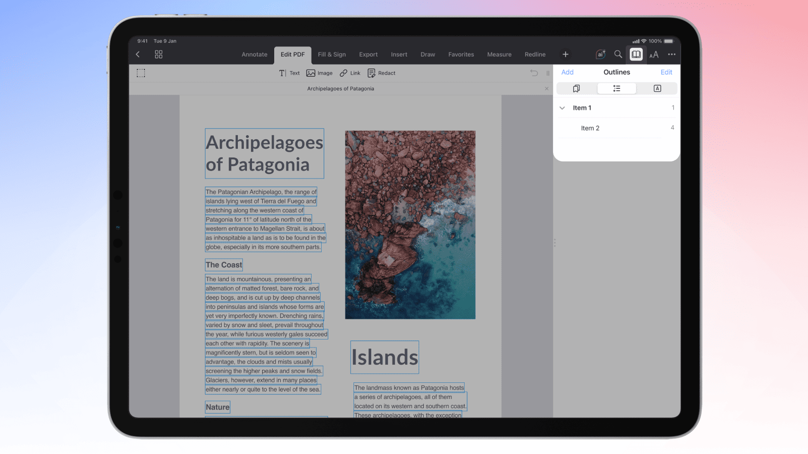 Вложенная структура Outline в PDF Expert на iPad