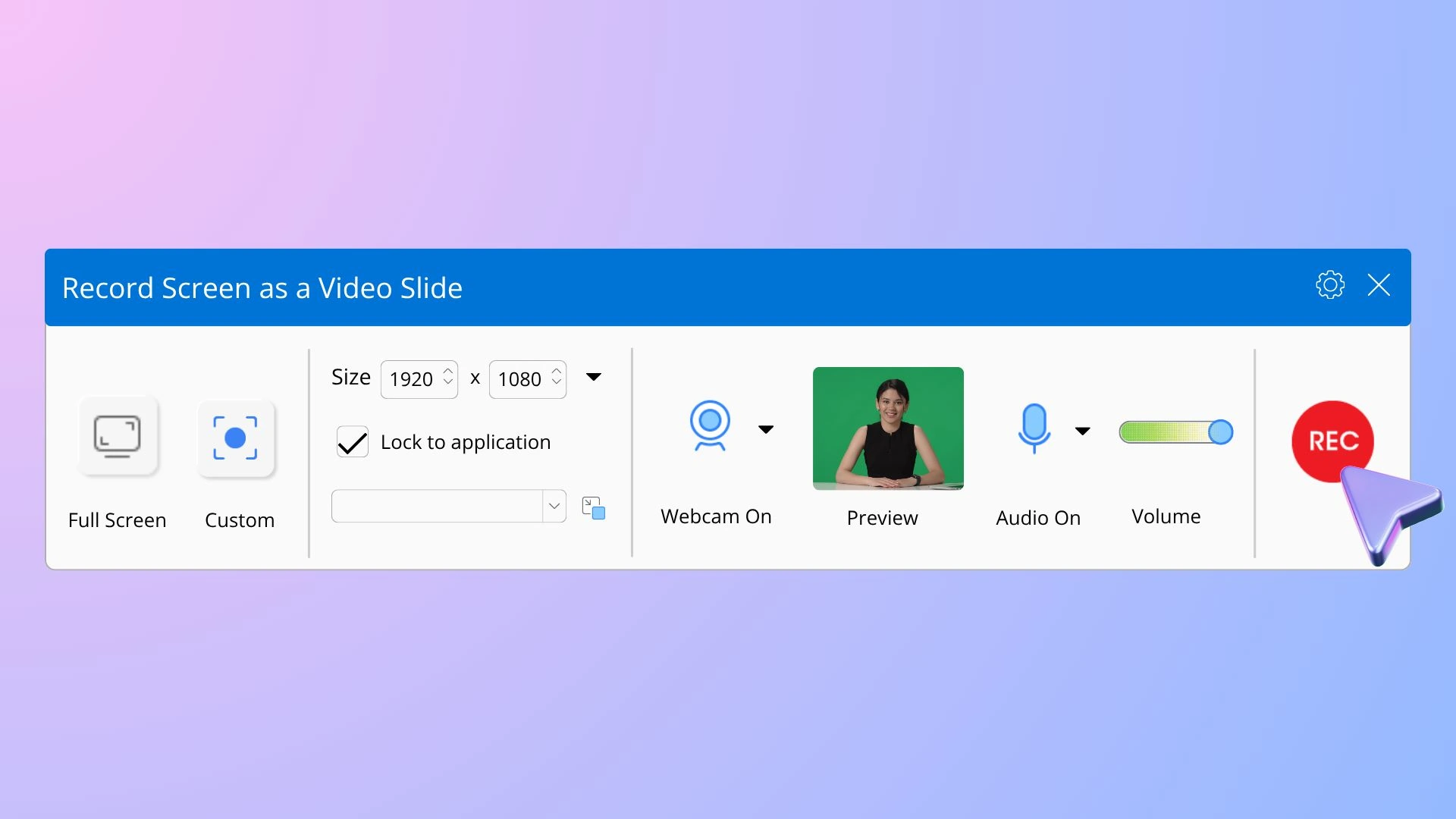 ActivePresenter: диалог записи экрана с настройкой области, веб-камеры и микрофона