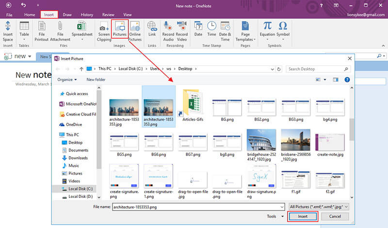 Пример вставки изображения скана в OneNote