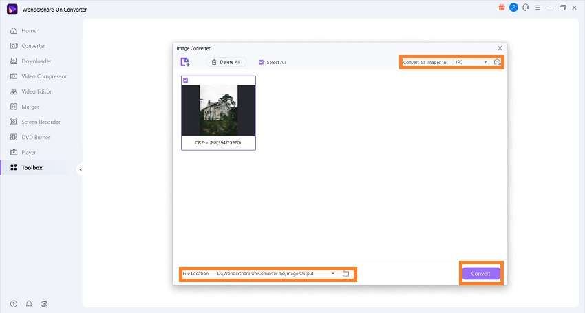 Настройки JPG в Wondershare UniConverter