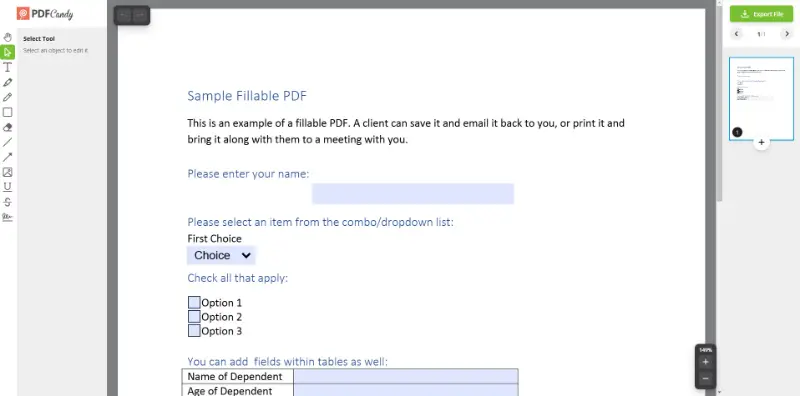 Интерфейс PDF Candy для чтения PDF онлайн