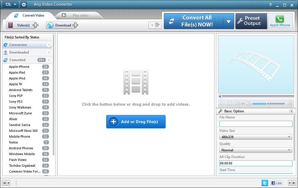 Any Video Converter: Add or Drag Files, Preset Output и Convert All Files NOW