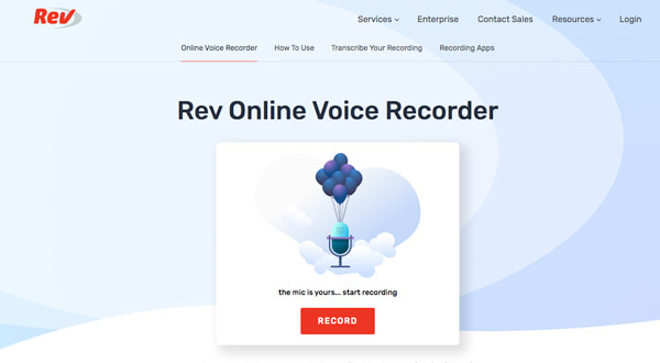 Интерфейс Rev Online Voice Recorder для микрофонной записи