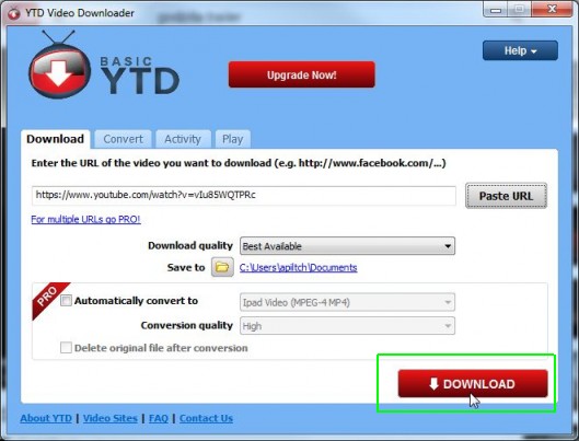 Кнопка Download в YTD Video Downloader перед запуском загрузки ролика