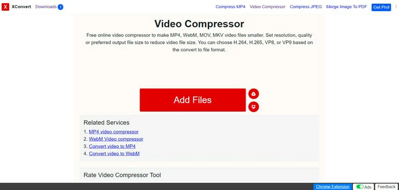 Загрузка WebM в XConvert