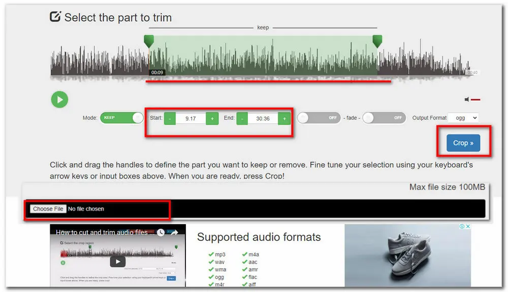 AudioTrimmer с интерфейсом обрезки OGG