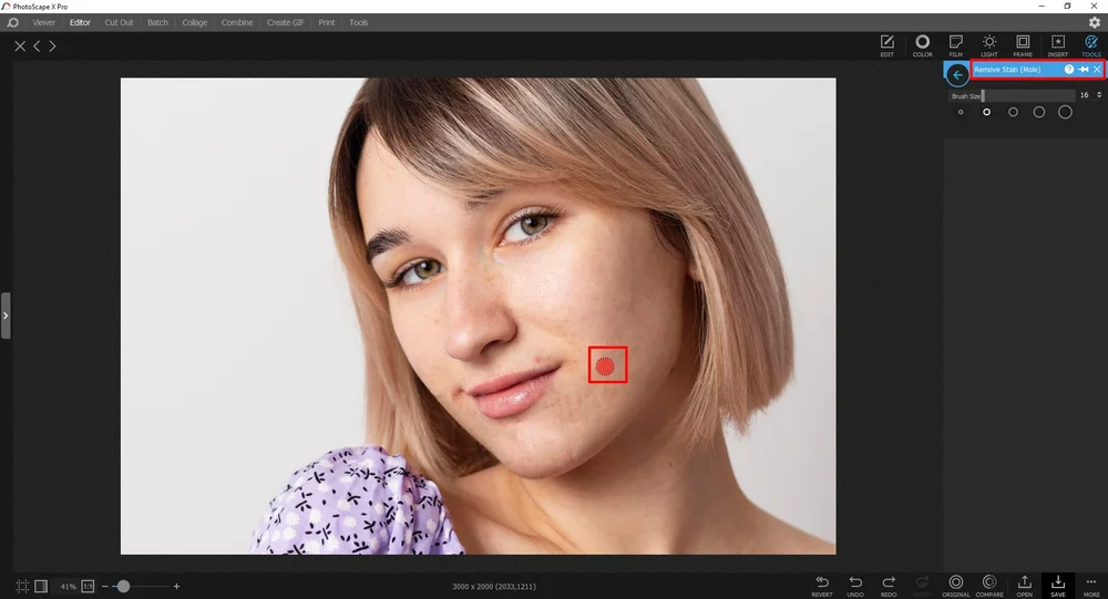PhotoScape X: точечное удаление дефектов