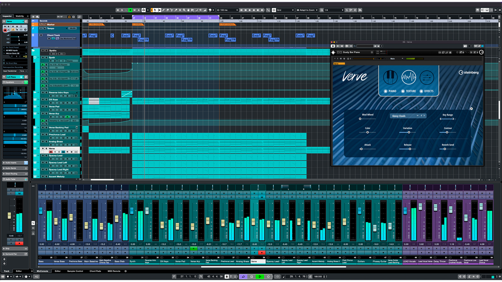 Интерфейс Cubase с окном проекта и дорожками