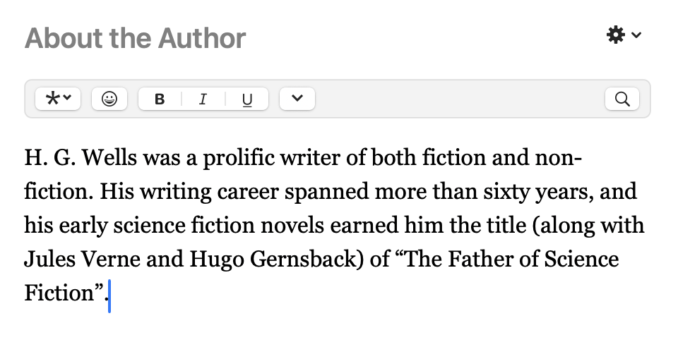 Редактирование элемента About the Author в Vellum