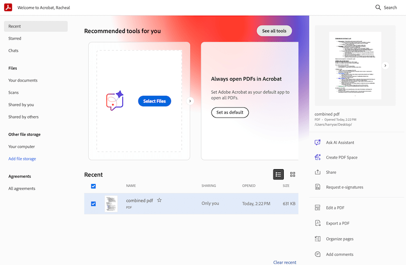 Открытие инструментов Adobe Acrobat Pro для изменения страниц