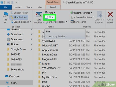 Фильтрация результатов поиска Windows по размеру