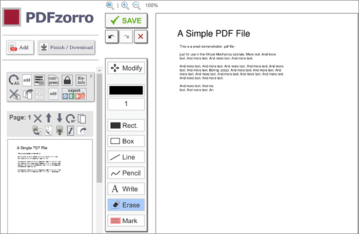 PDFZorro: инструмент Erase для удаления области