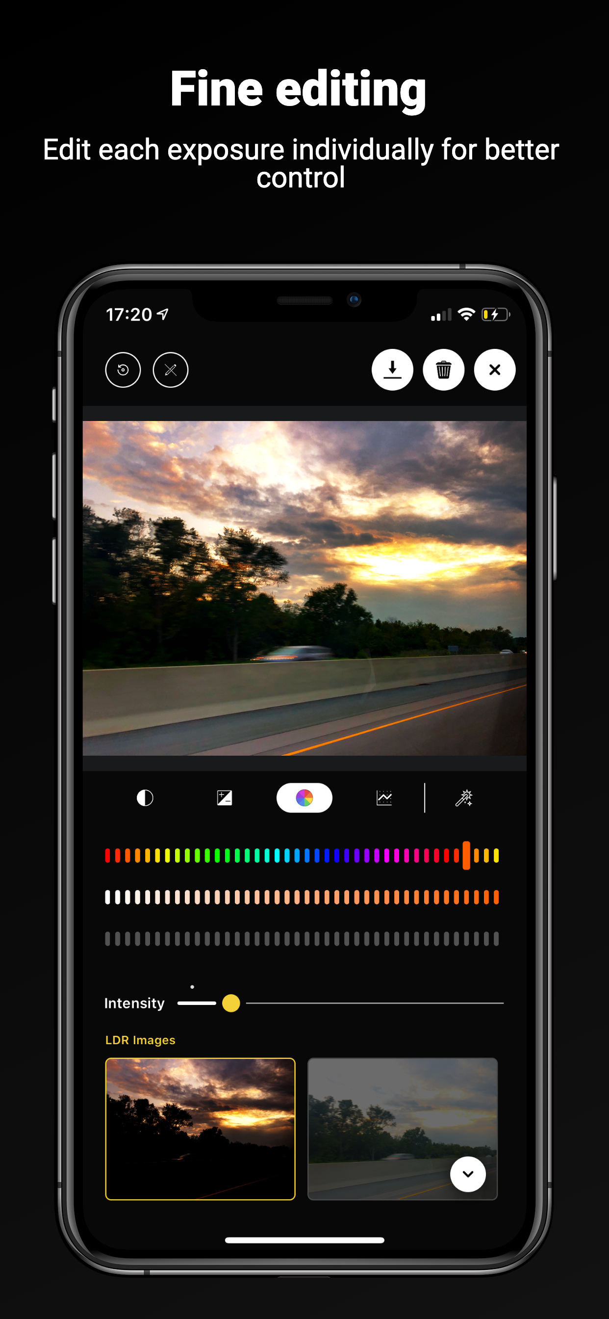 Экран HDR Plus+ для редактирования отдельных экспозиций HDR-серии
