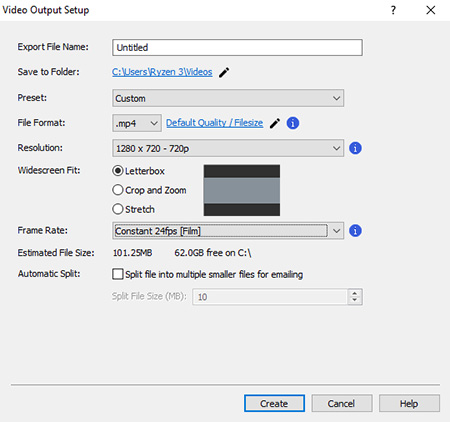 Окно экспорта PhotoStage Slideshow Software