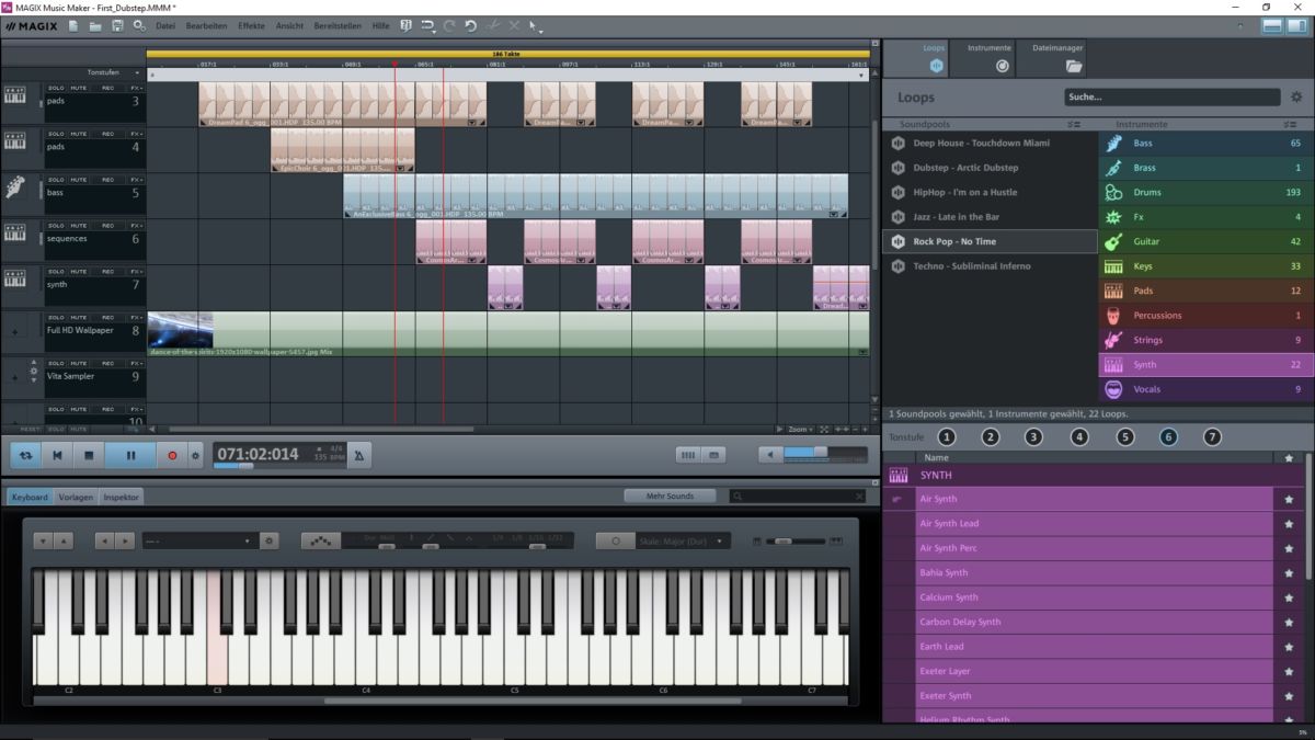 Интерфейс MAGIX Music Maker с дорожками и музыкальными блоками