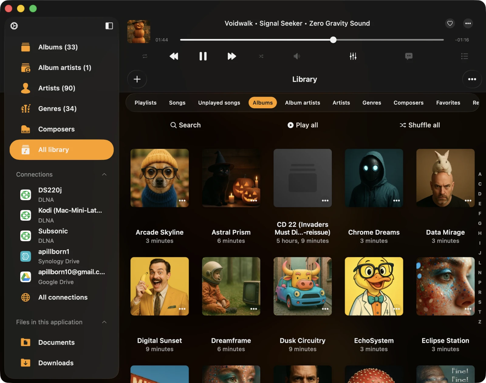 Интерфейс Flacbox на macOS с музыкальной библиотекой