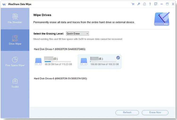 Интерфейс iReaShare Data Wipe в режиме Drive Wiper