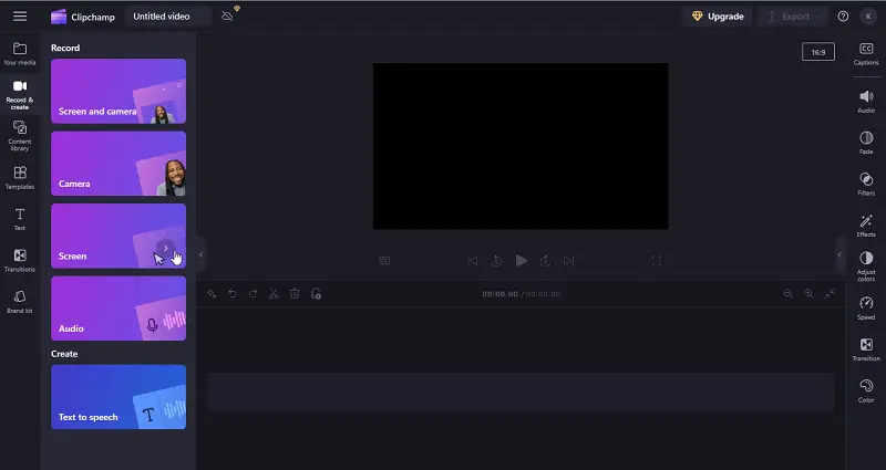Интерфейс Clipchamp: шаг 2