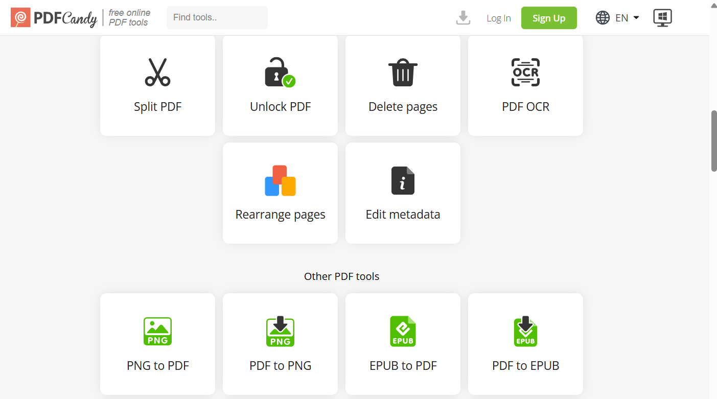 Интерфейс PDF Candy для перестановки PDF-страниц