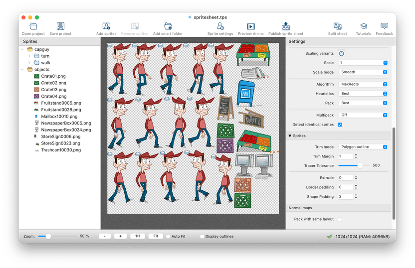Основное окно TexturePacker на macOS